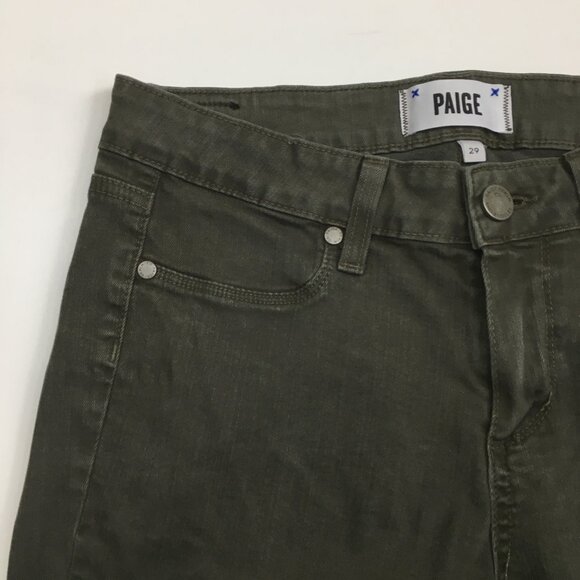 PAIGE Green Leaf Silk Coating Logo Hardware Faux Pockets Verdugo Ankle Jeans - Picture 6 of 13
